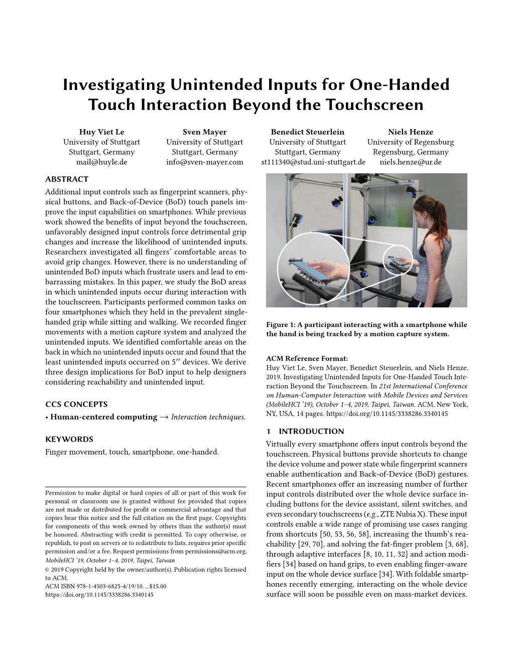 Investigating Unintended Inputs for One-Handed Touch Interaction Beyond the Touchscreen