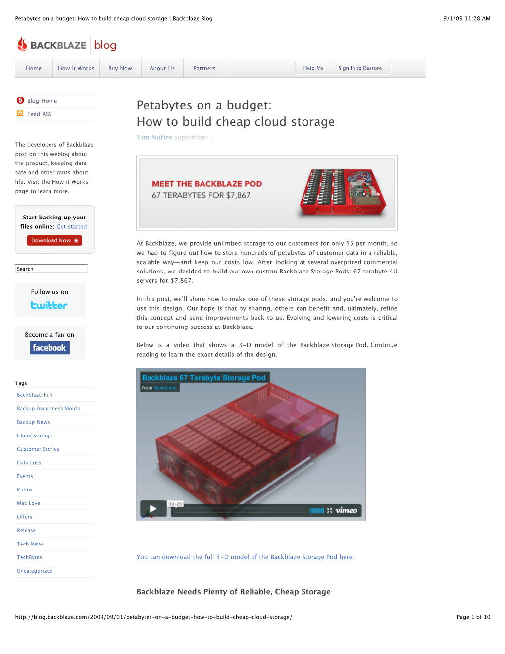 Petabytes on a Budget: How to Build Cheap Cloud Storage | Backblaze Blog 9/1/09 11:28 AM