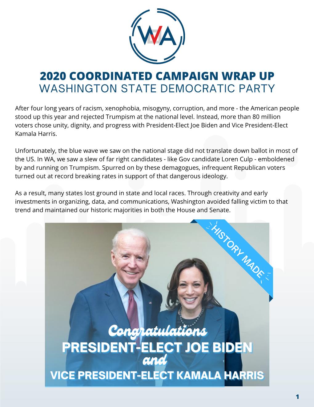 2020 Coordinated Campaign Wrap up Washington State Democratic Party