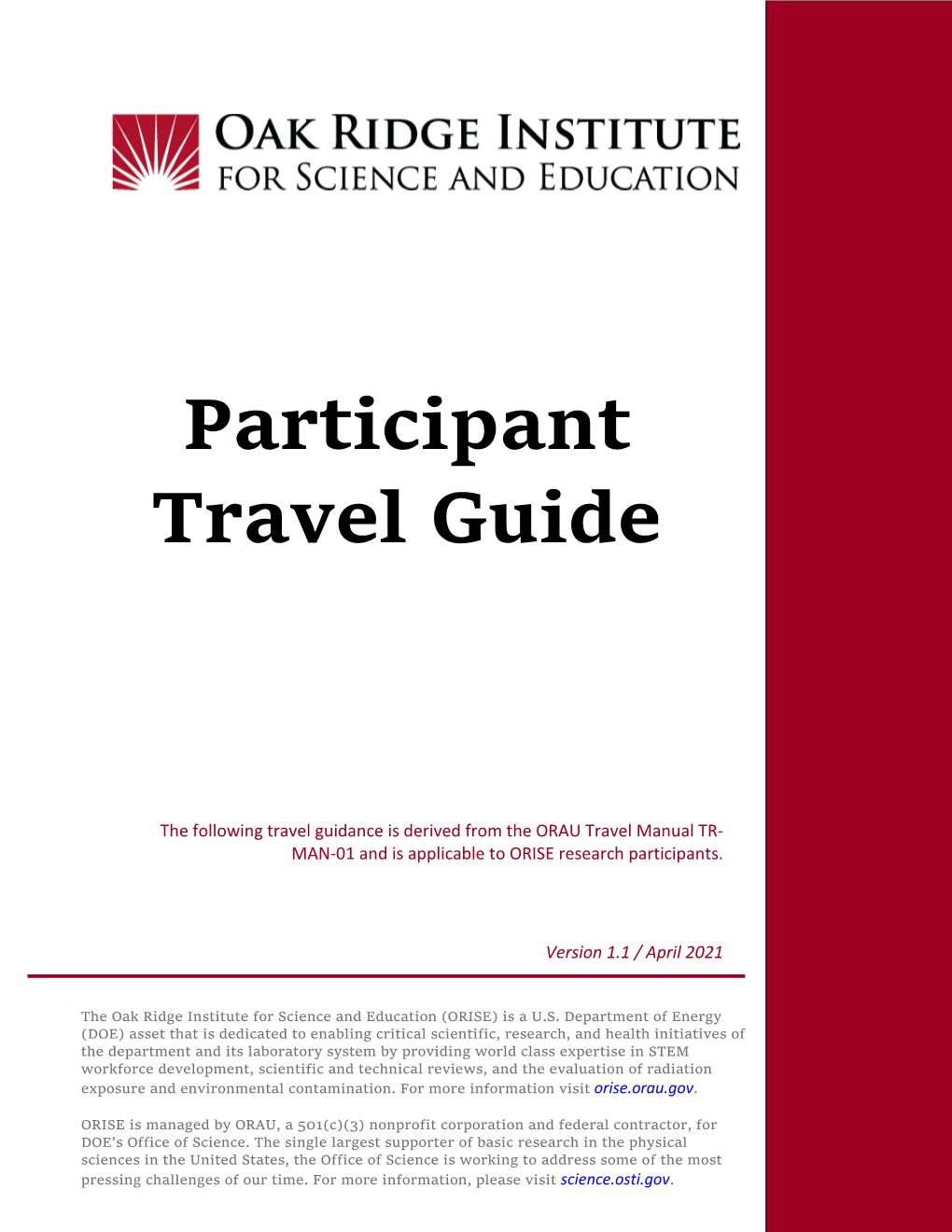 ORISE Participant Travel Guide (Version 1.1 / April 2021) Page | 2