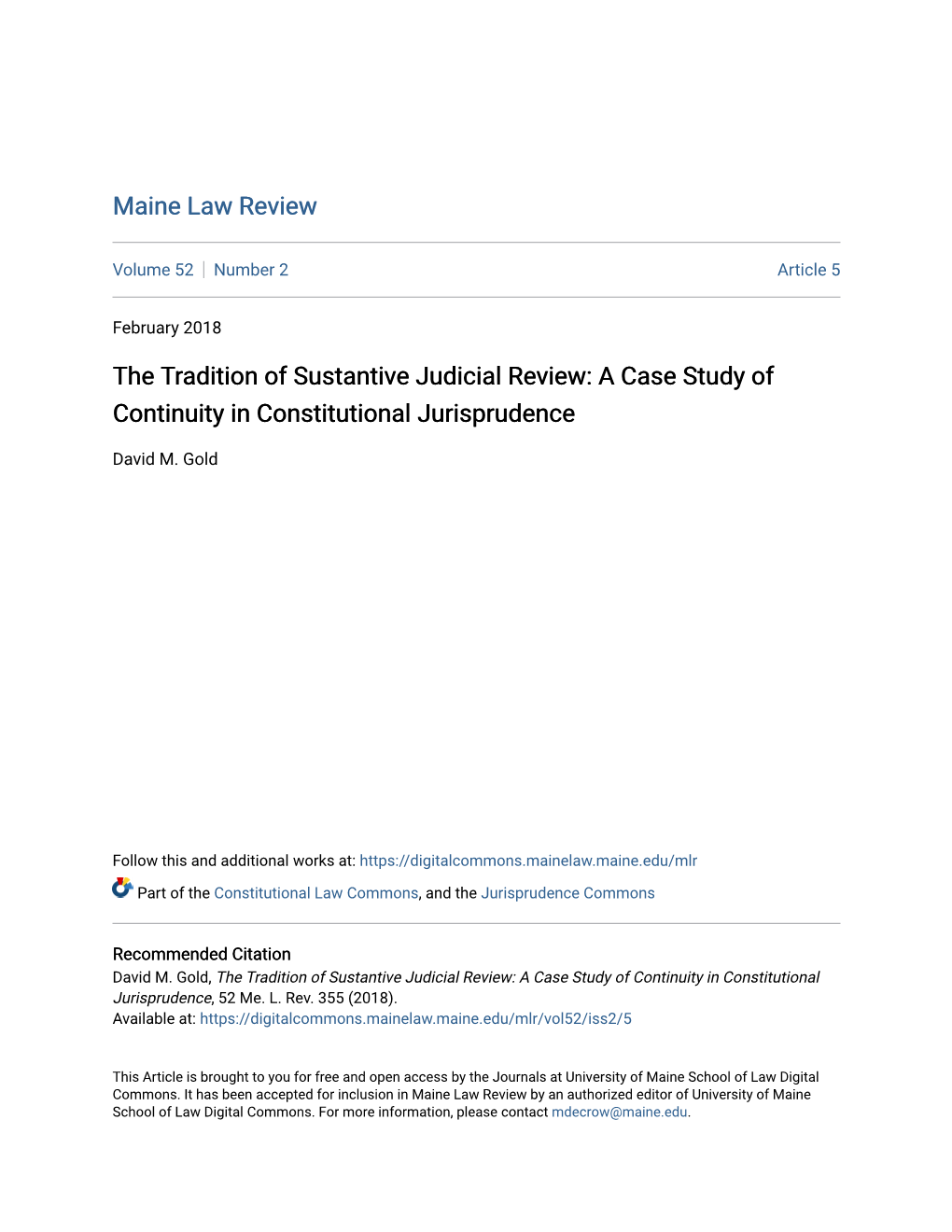 The Tradition of Sustantive Judicial Review: a Case Study of Continuity in Constitutional Jurisprudence