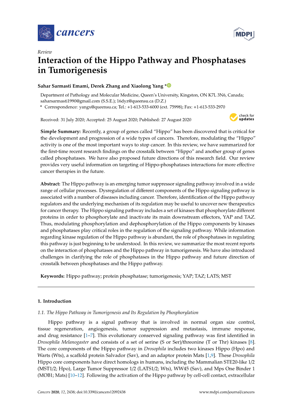 Interaction of the Hippo Pathway and Phosphatases in Tumorigenesis