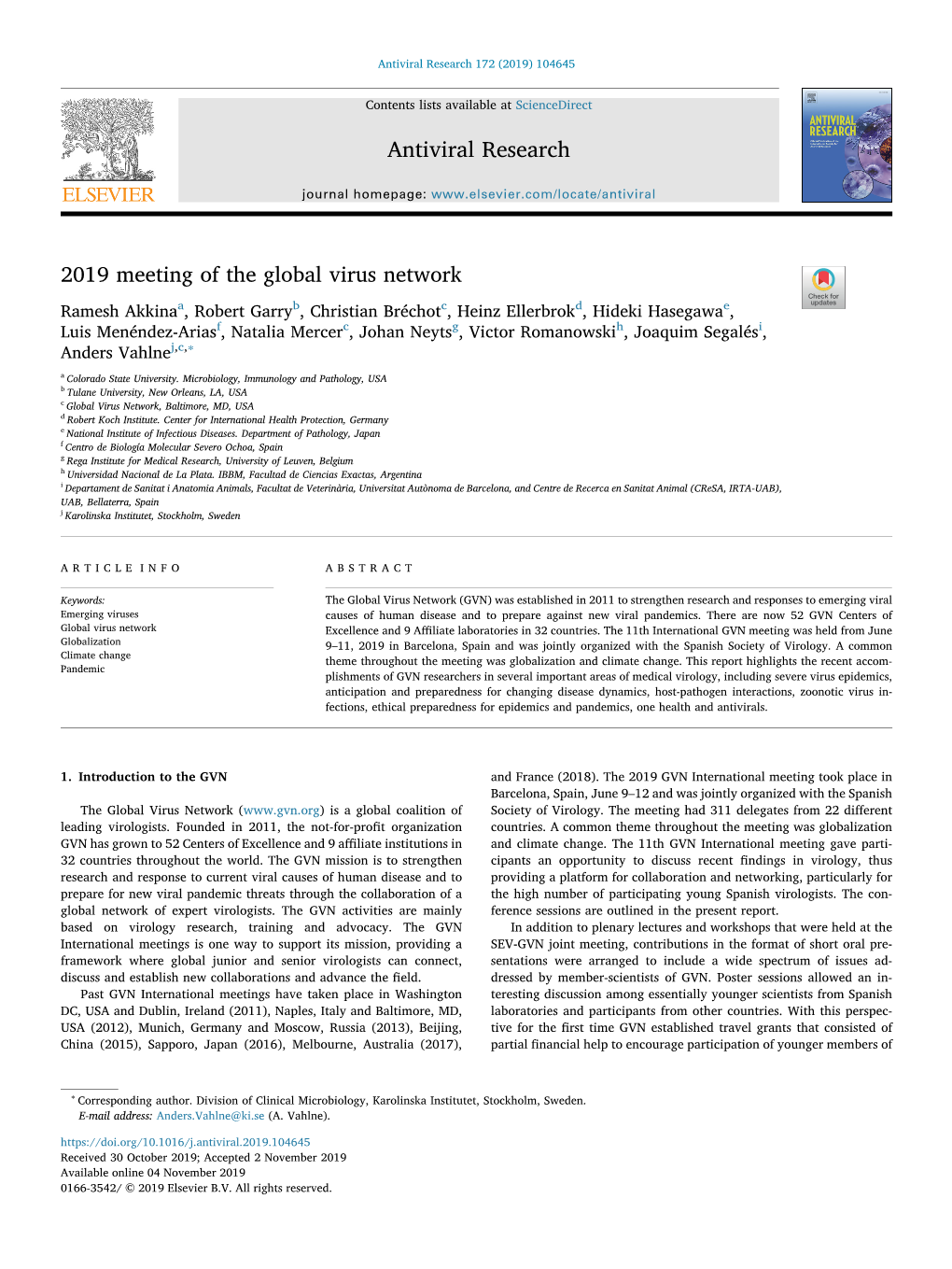 2019 Meeting of the Global Virus Network