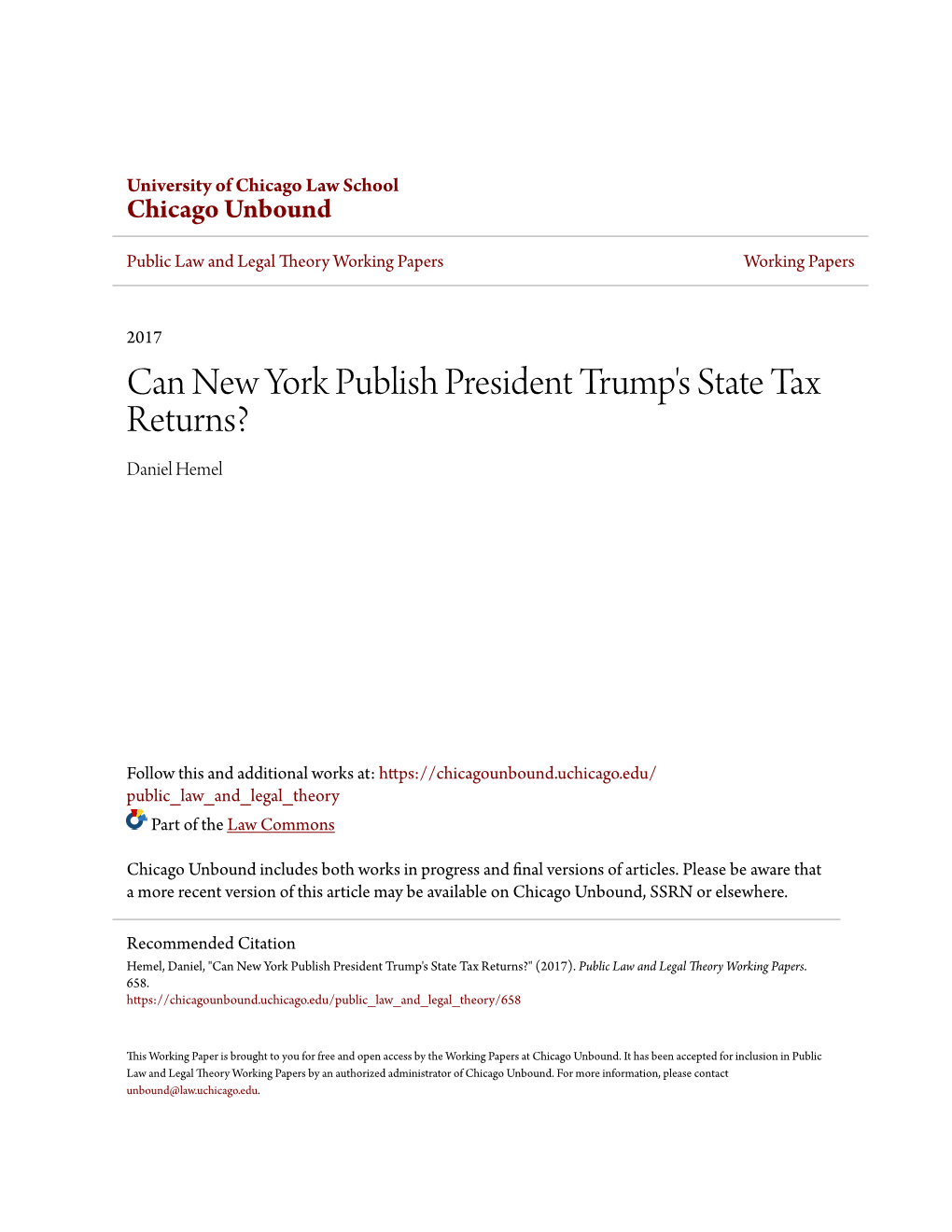 Can New York Publish President Trump's State Tax Returns? Daniel Hemel