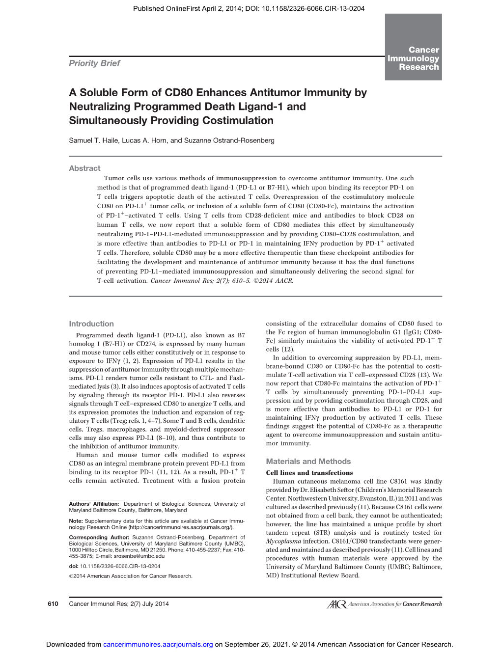 A Soluble Form of CD80 Enhances Antitumor Immunity by Neutralizing Programmed Death Ligand-1 and Simultaneously Providing Costimulation