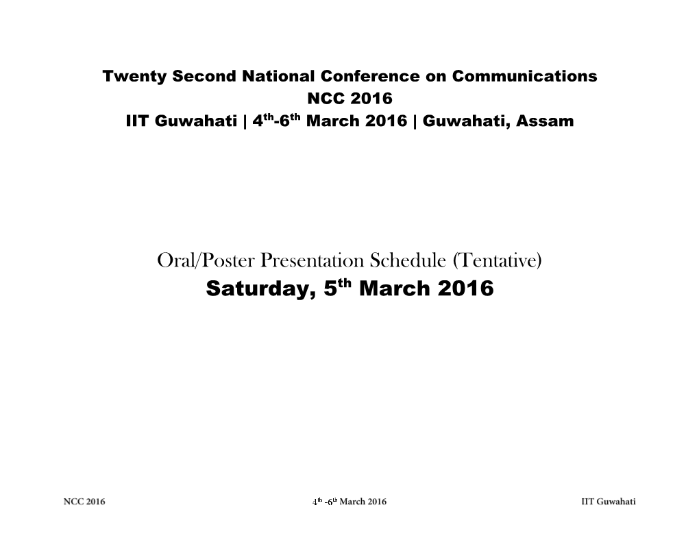 NCC 2016 Technical Program Schedule