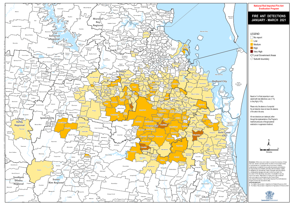 Fire Ant Detections January-March 2021