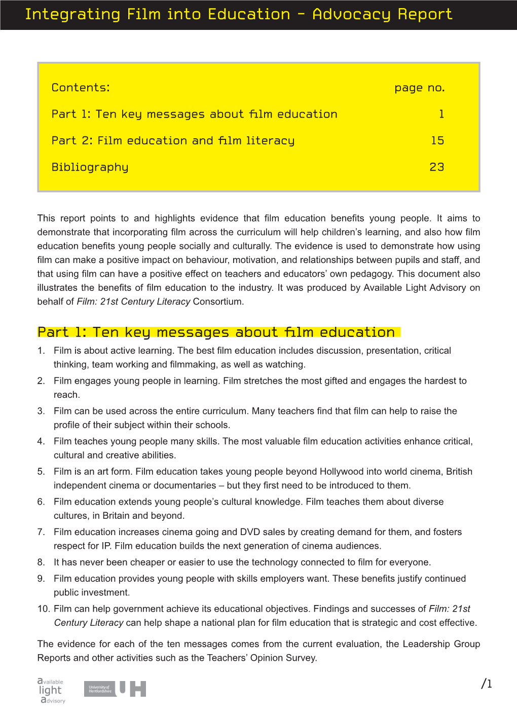 Integrating Film Into Education - Advocacy Report