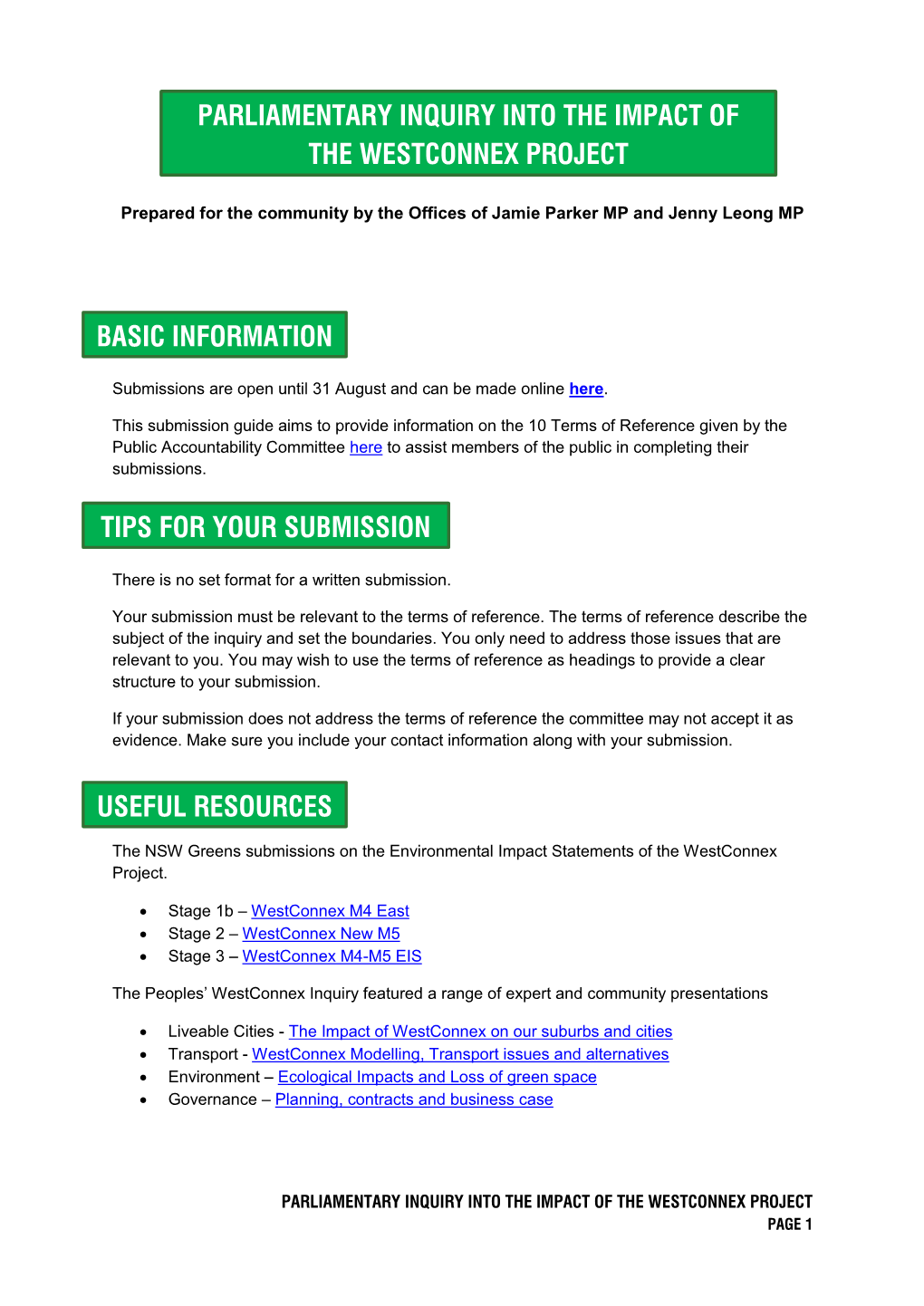 Basic Information Useful Resources Tips for Your Submission Parliamentary