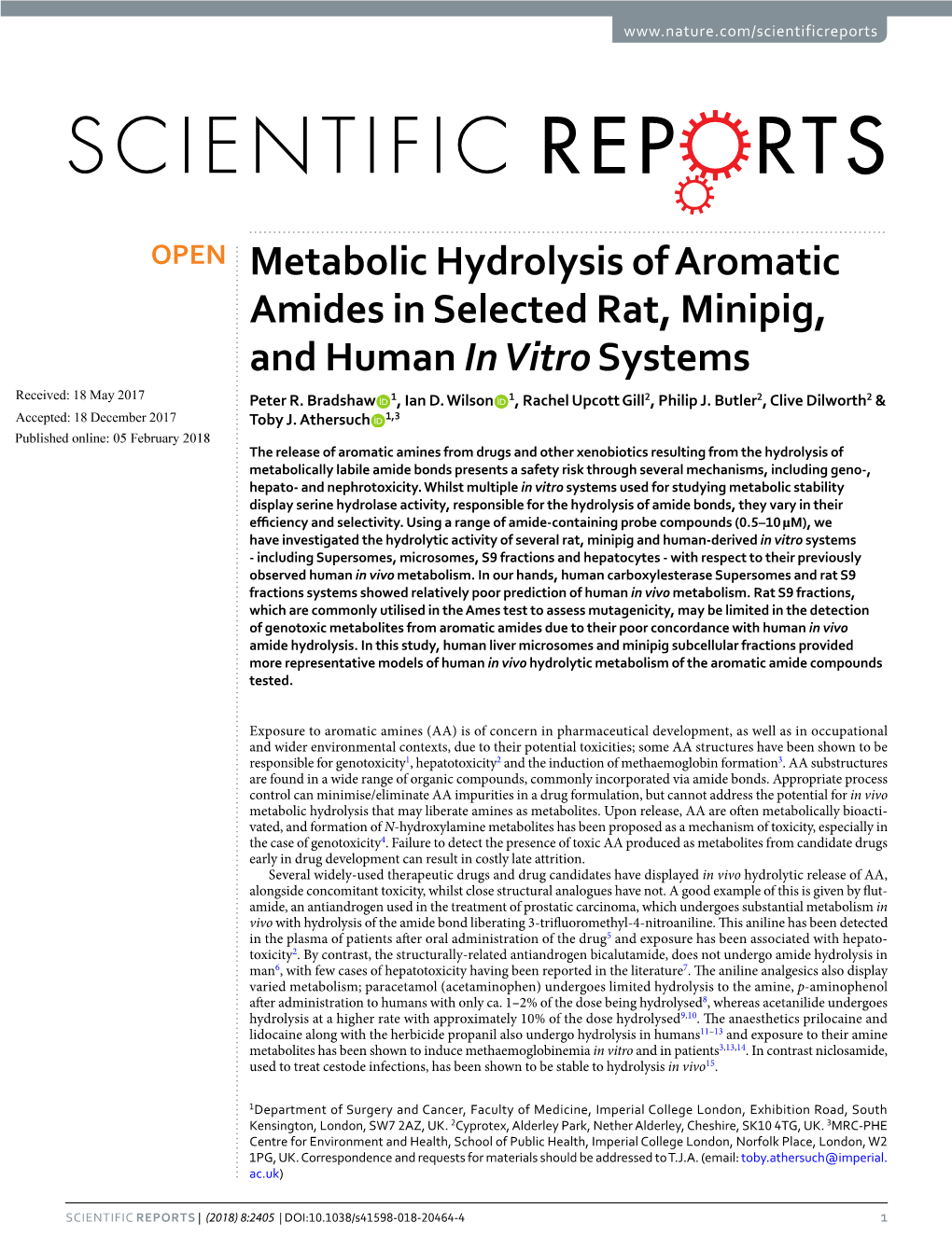 Metabolic Hydrolysis of Aromatic Amides in Selected Rat, Minipig, and Human in Vitro Systems Received: 18 May 2017 Peter R