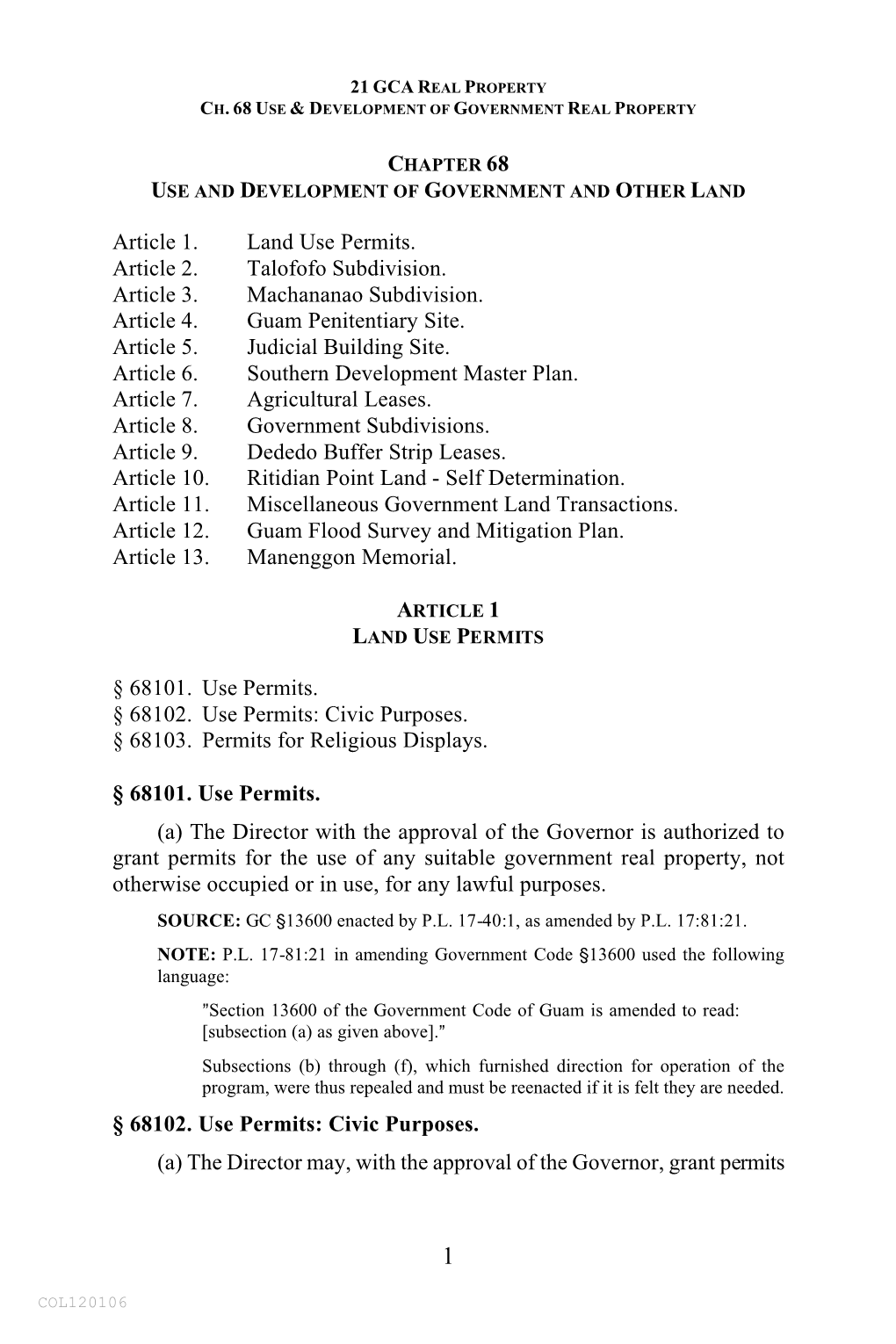 21 Gca Real Property Ch. 68 Use & Development of Government Real