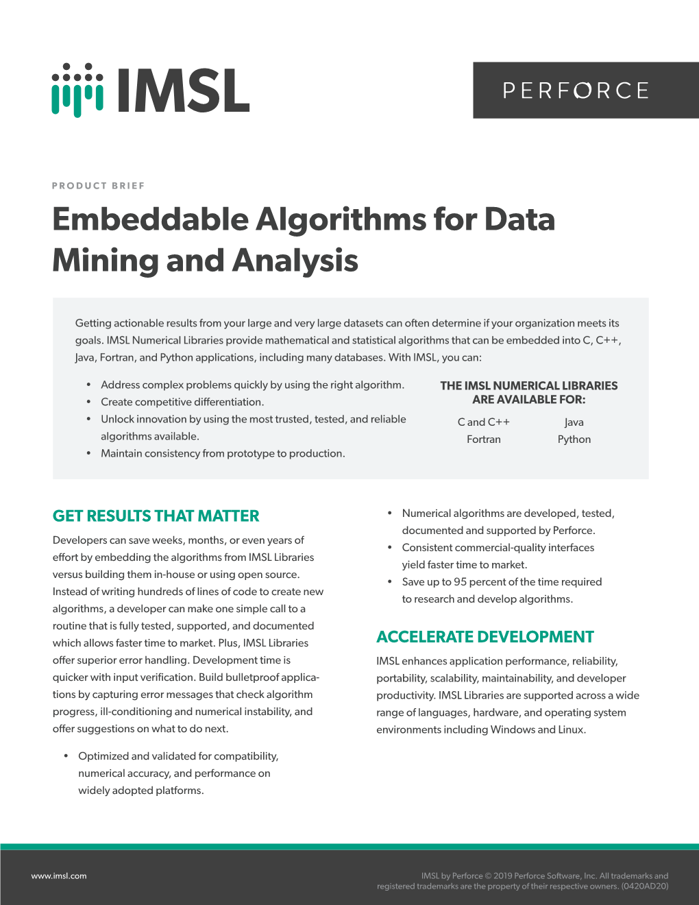 Embeddable Algorithms for Data Mining and Analysis