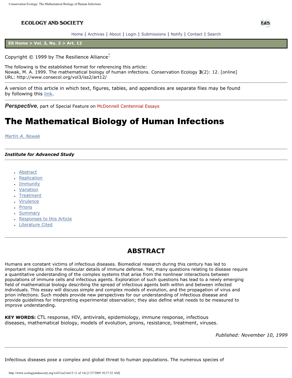 The Mathematical Biology of Human Infections
