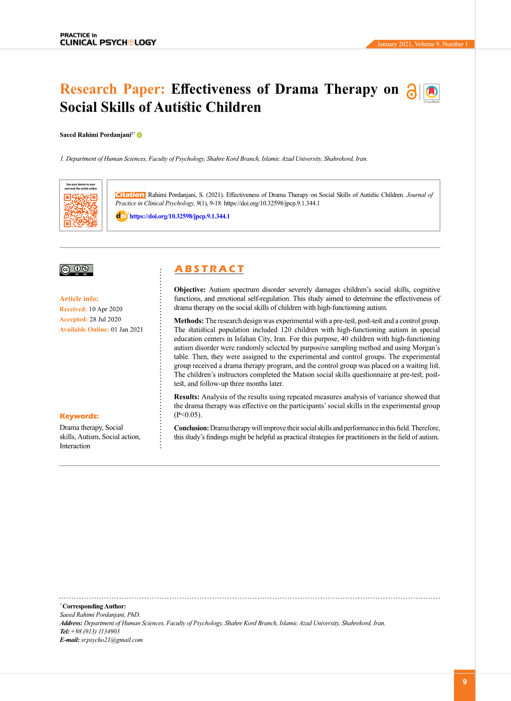 Effectiveness of Drama Therapy on Social Skills of Autistic Children