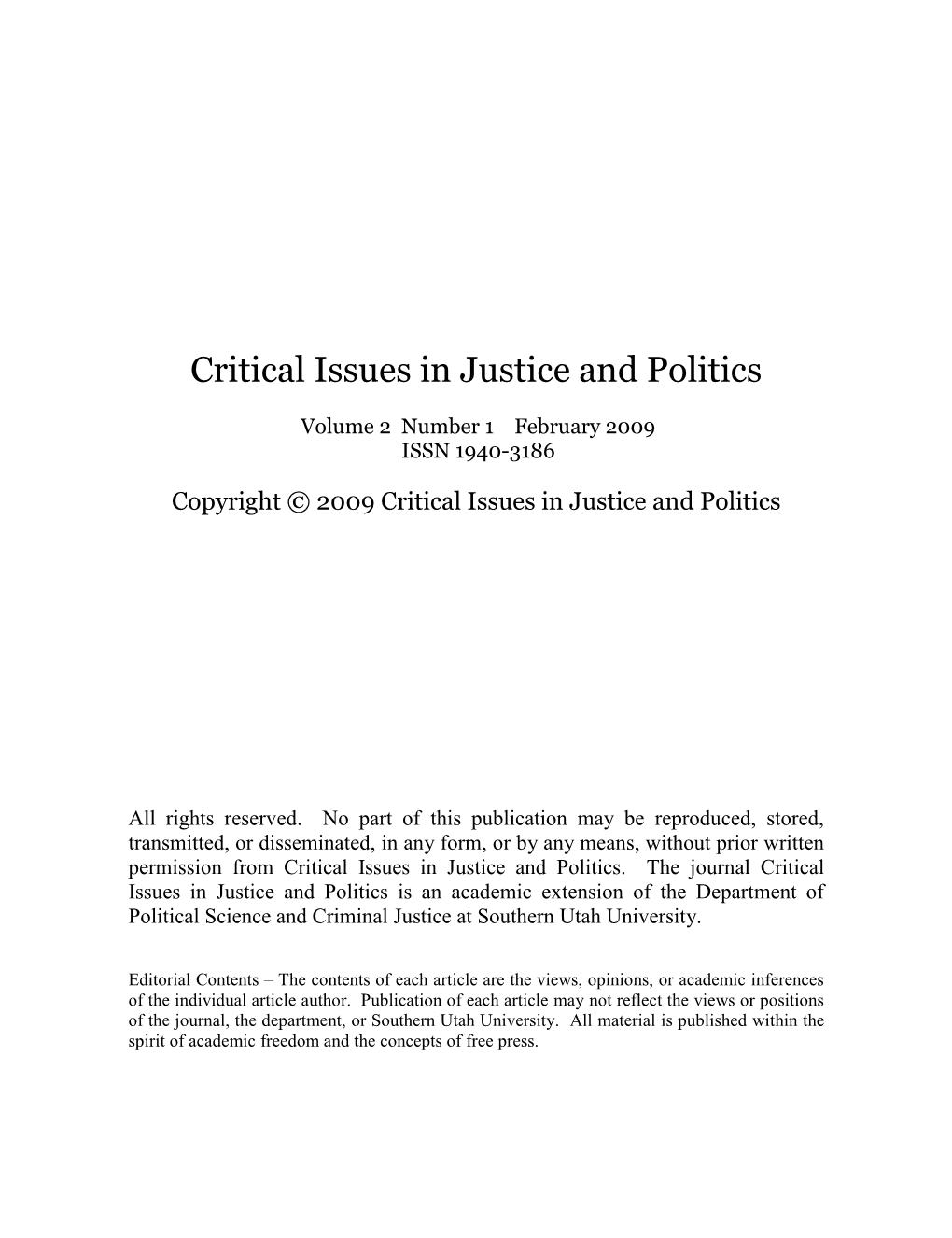 Critical Issues in Justice and Politics