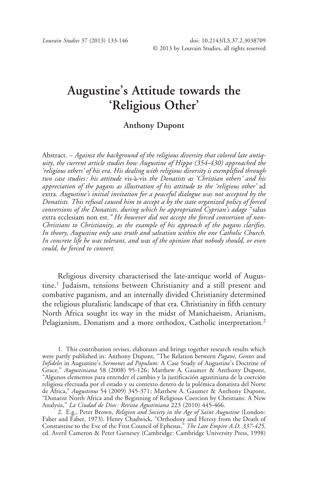 Augustine's Attitude Towards the 'Religious Other'