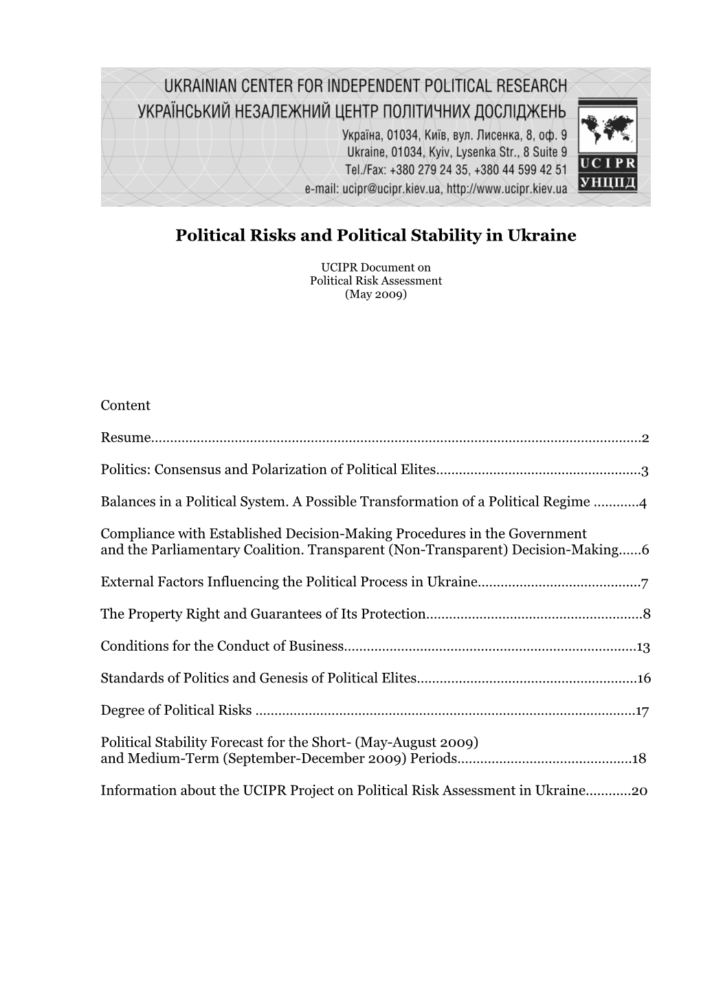 Political Risks and Political Stability in Ukraine