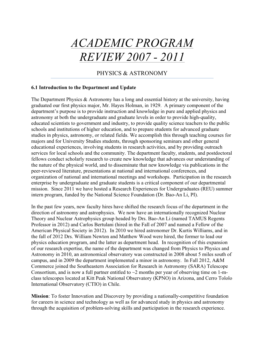 Academic Program Review 2007 - 2011
