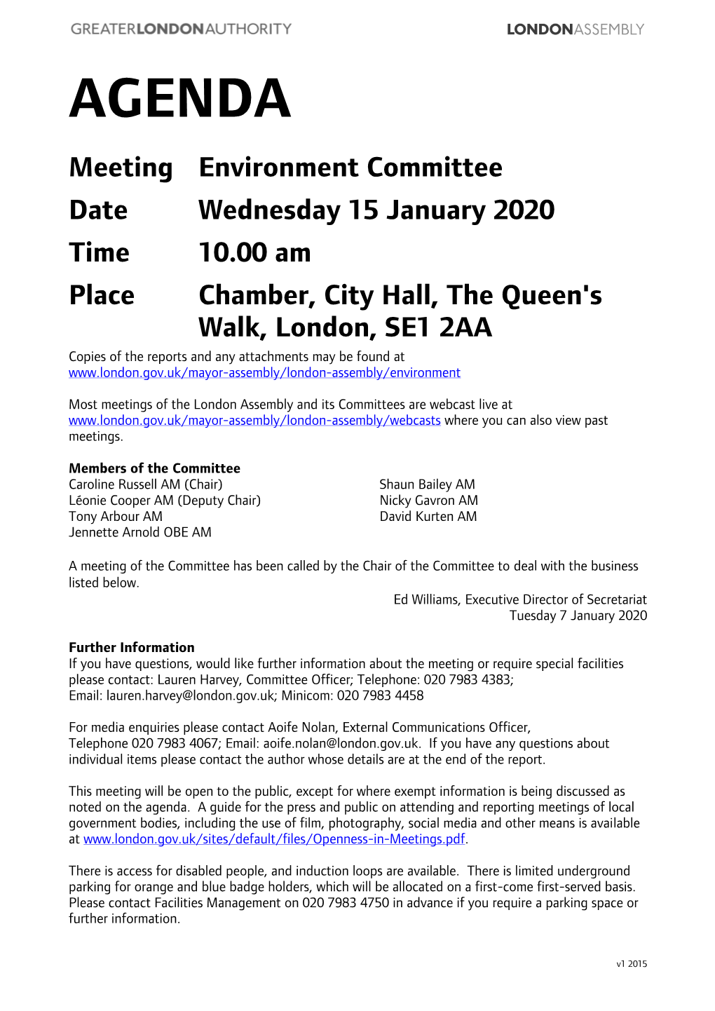 (Public Pack)Agenda Document for Environment Committee, 15/01