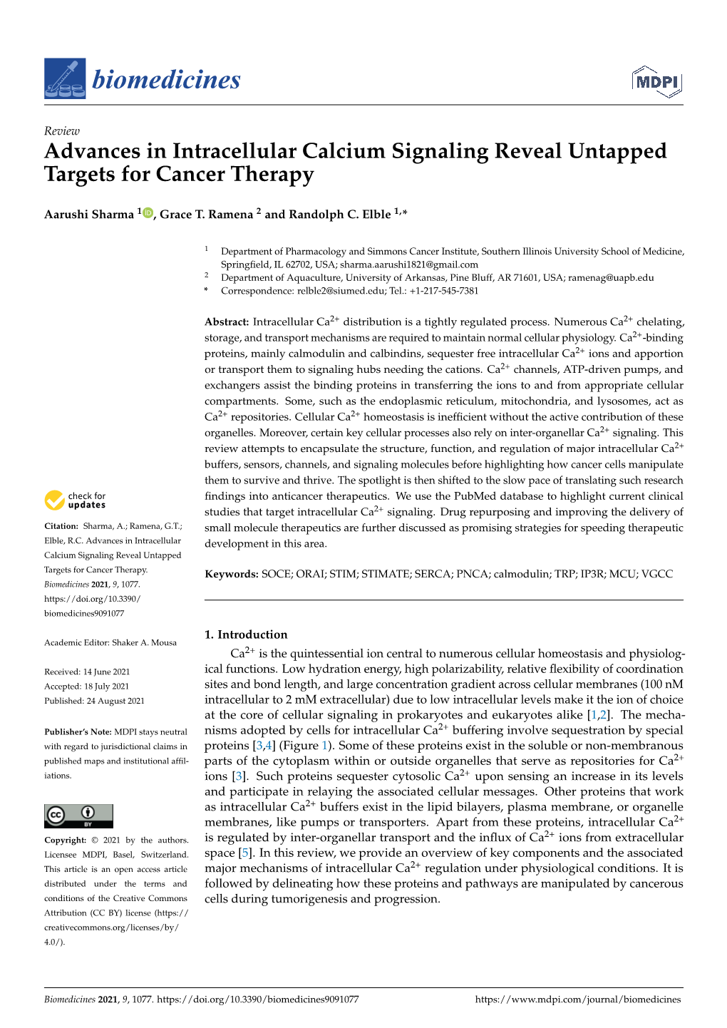 Advances in Intracellular Calcium Signaling Reveal Untapped Targets for Cancer Therapy