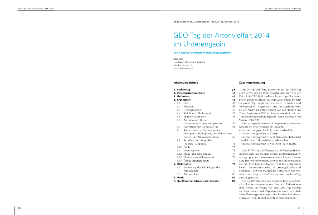 GEO-Tag Der Artenvielfalt 2014 Im Unterengadin