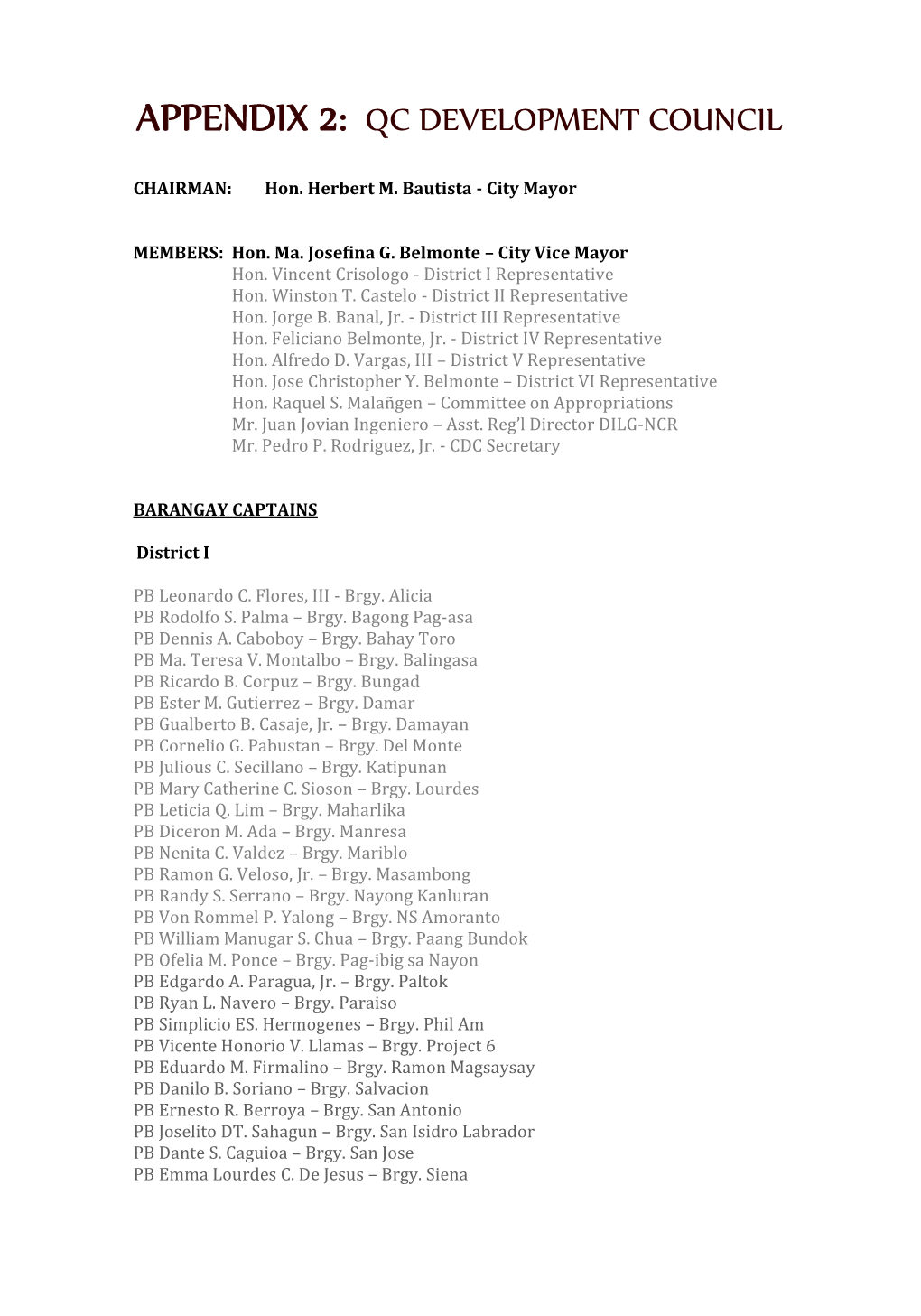 Appendix 2: Qc Development Council