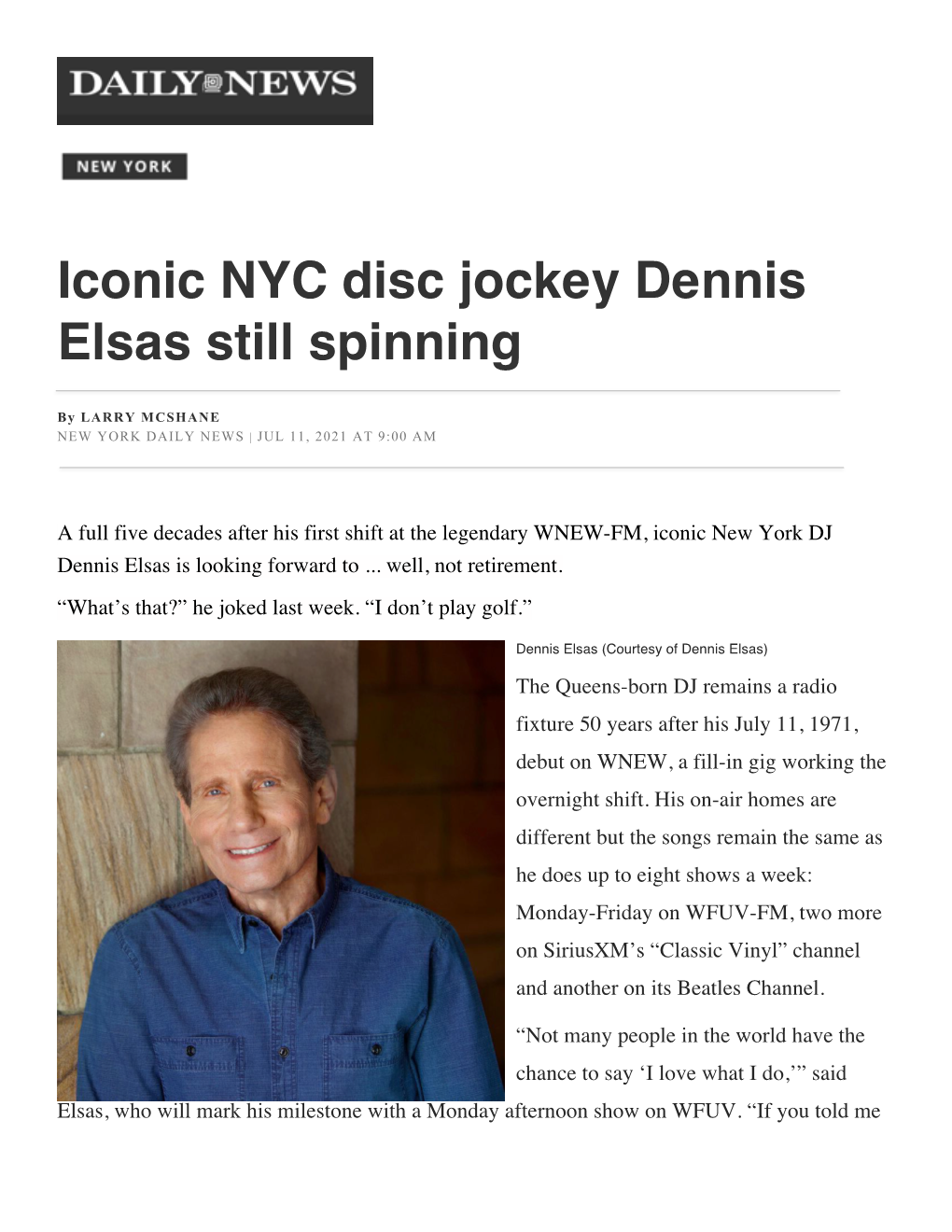 Iconic NYC Disc Jockey Dennis Elsas Still Spinning