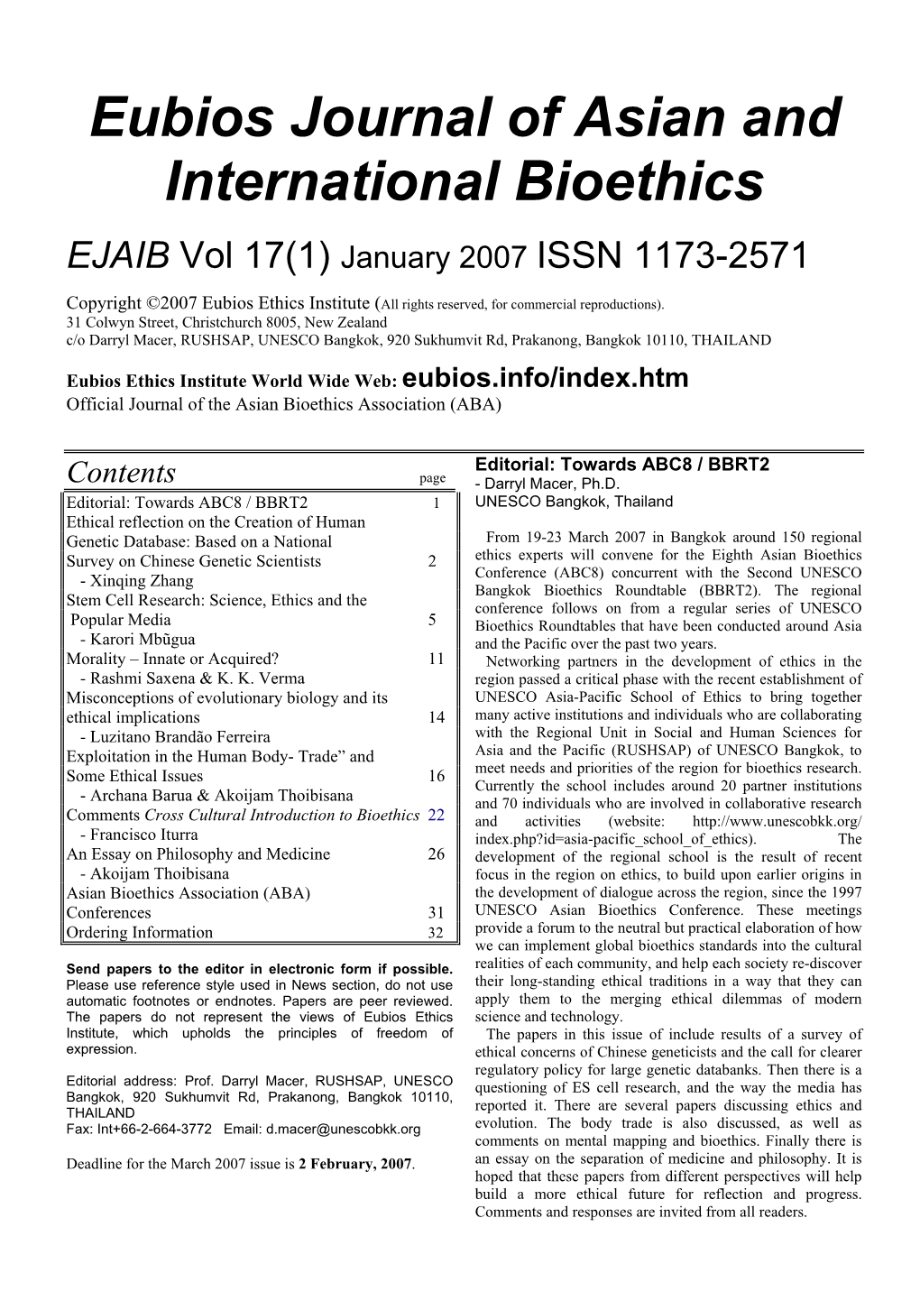 EJAIB 17 (Jan. 2007)