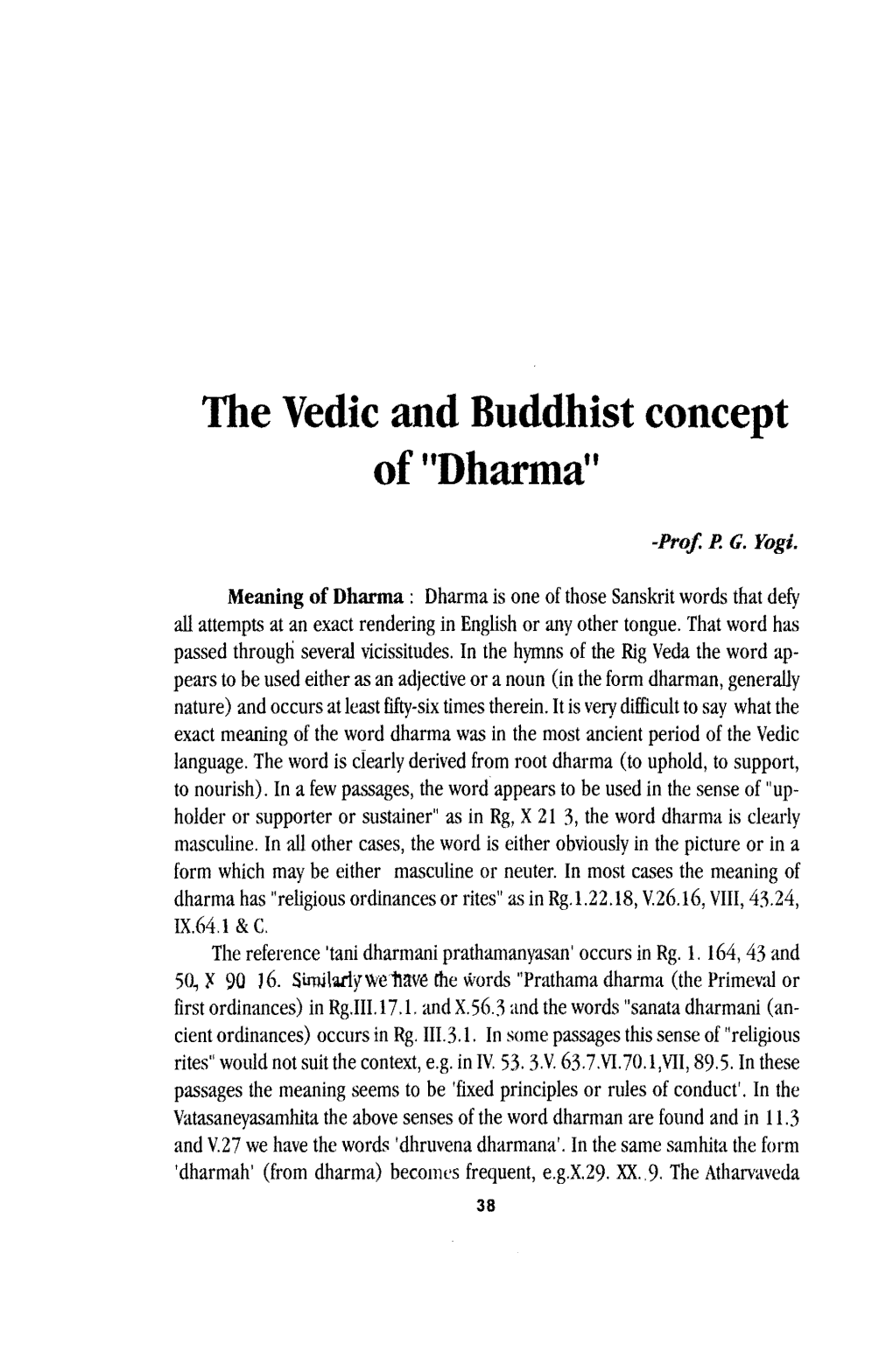 The Vedic and Buddhist Concept of "Dharma"