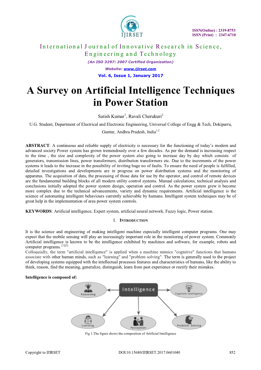 A Survey on Artificial Intelligence Techniques in Power Station