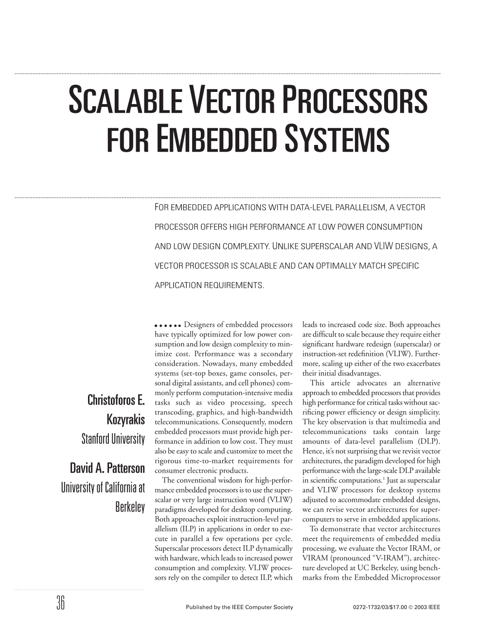 Scalable Vector Processors for Embedded Systems