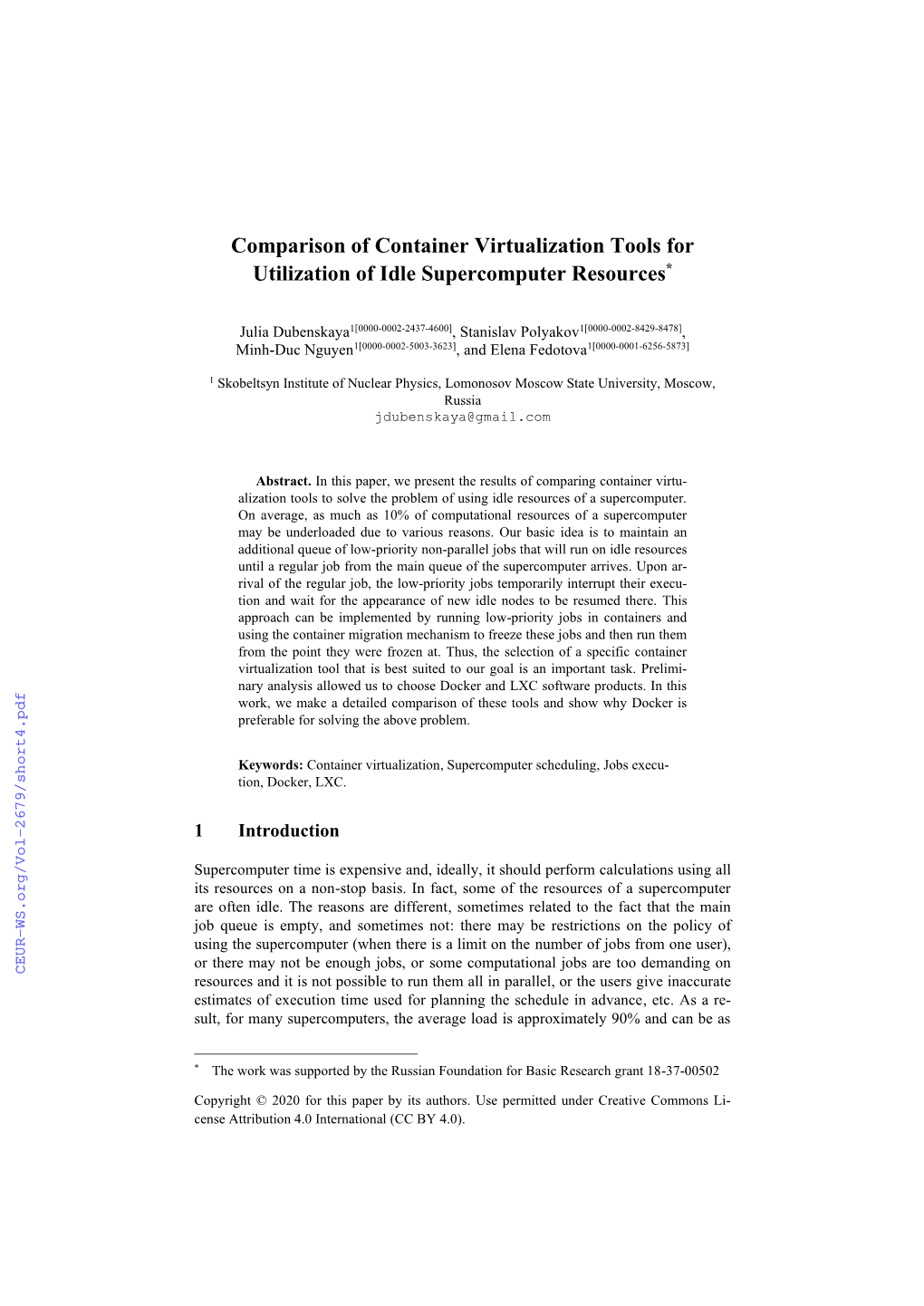 Comparison of Container Virtualization Tools for Utilization of Idle Supercomputer Resources*