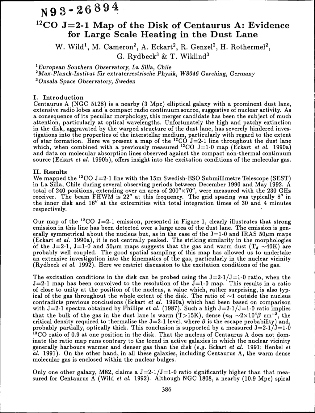 N93-26894 12CO J=2-L Map of the Disk of Centaurus A: Evidence for Large Scale Heating in the Dust Lane W