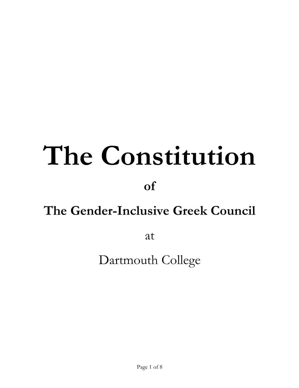 The Constitution of the Gender-Inclusive Greek Council at Dartmouth College