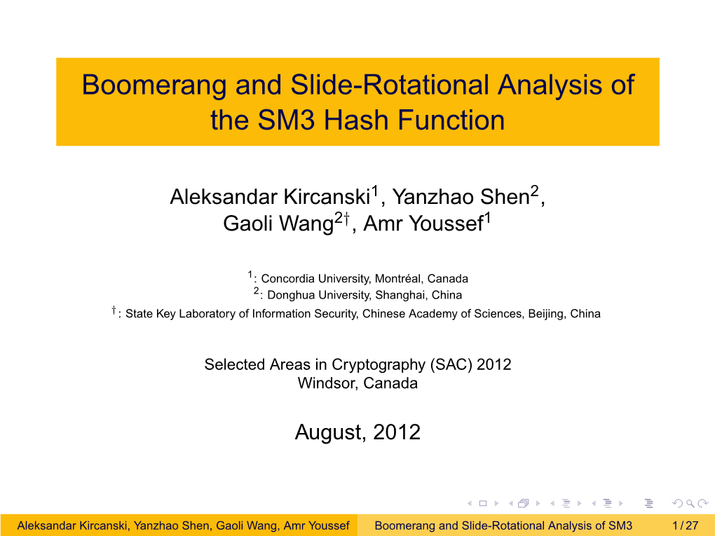 Boomerang and Slide-Rotational Analysis of the SM3 Hash Function
