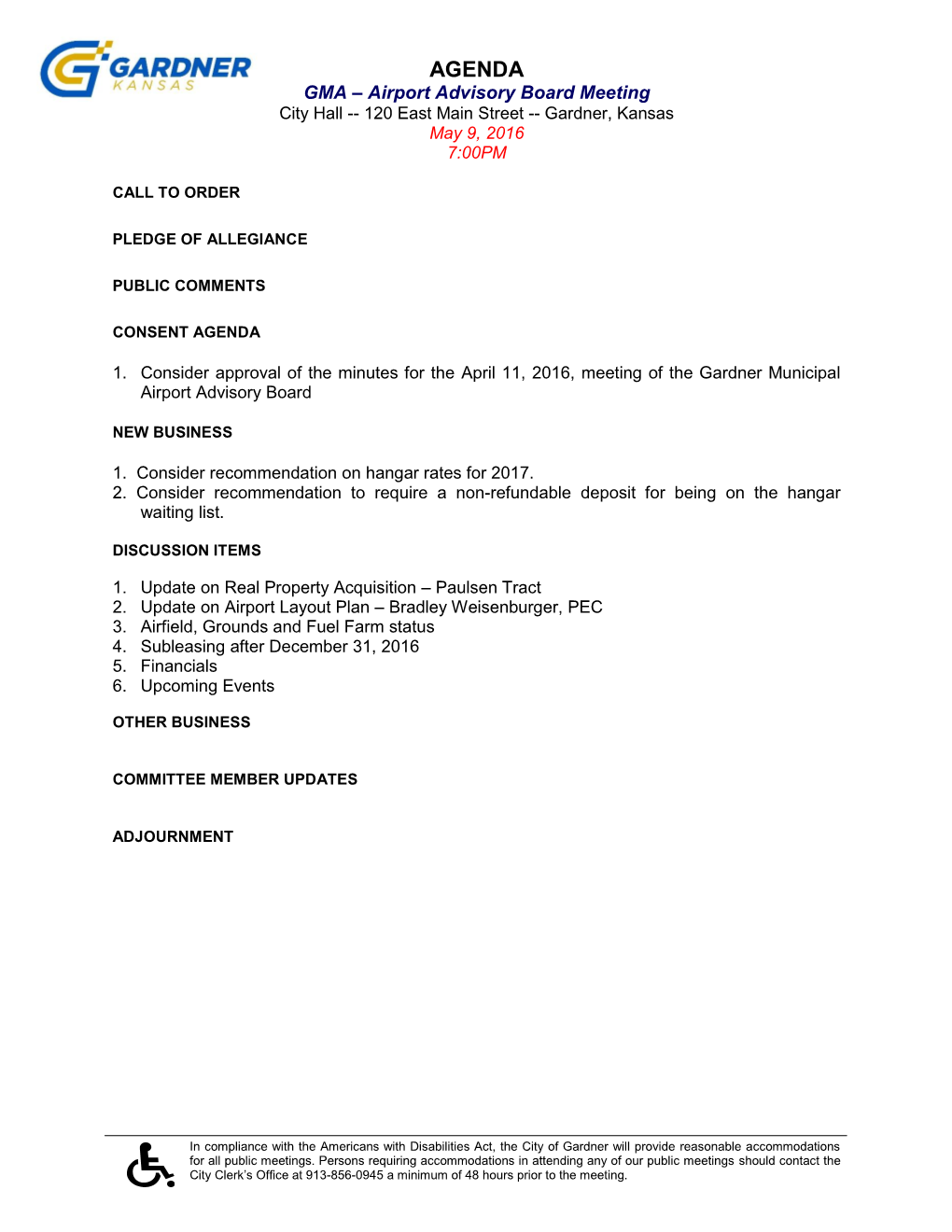 Gardner City Council Meeting, the City Council Authorized the City Administrator to Execute a Work Order with PEC for Real Property Acquisition Services