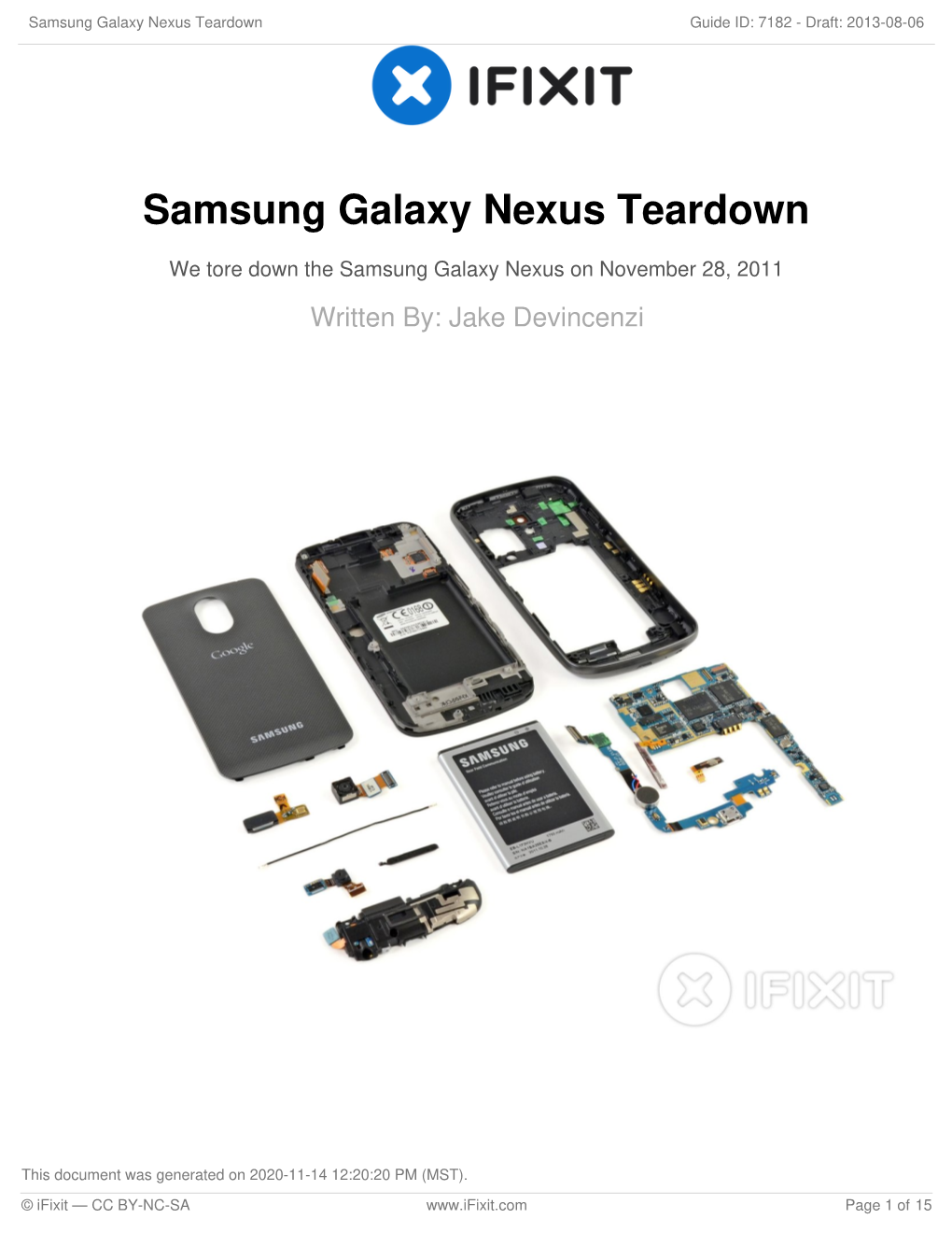 Samsung Galaxy Nexus Teardown Guide ID: 7182 - Draft: 2013-08-06