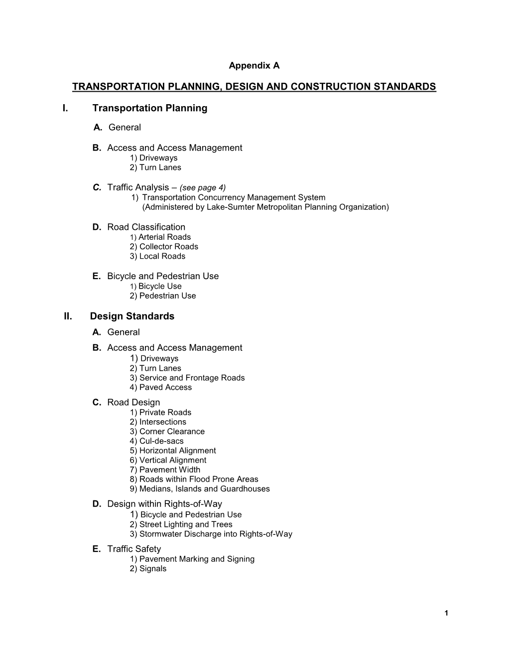 Appendix a – Transportation Planning, Design and Construction Standards