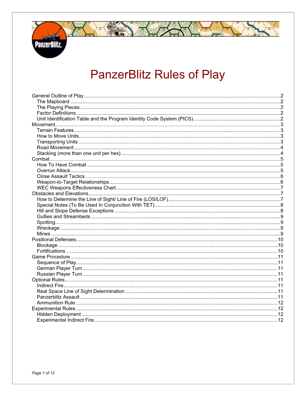 Panzerblitz Rules of Play