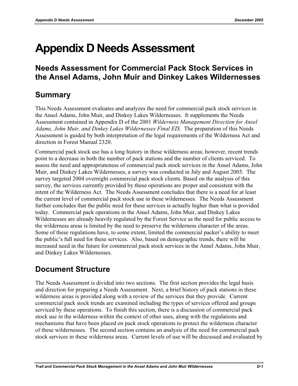 Needs Assessment December 2005