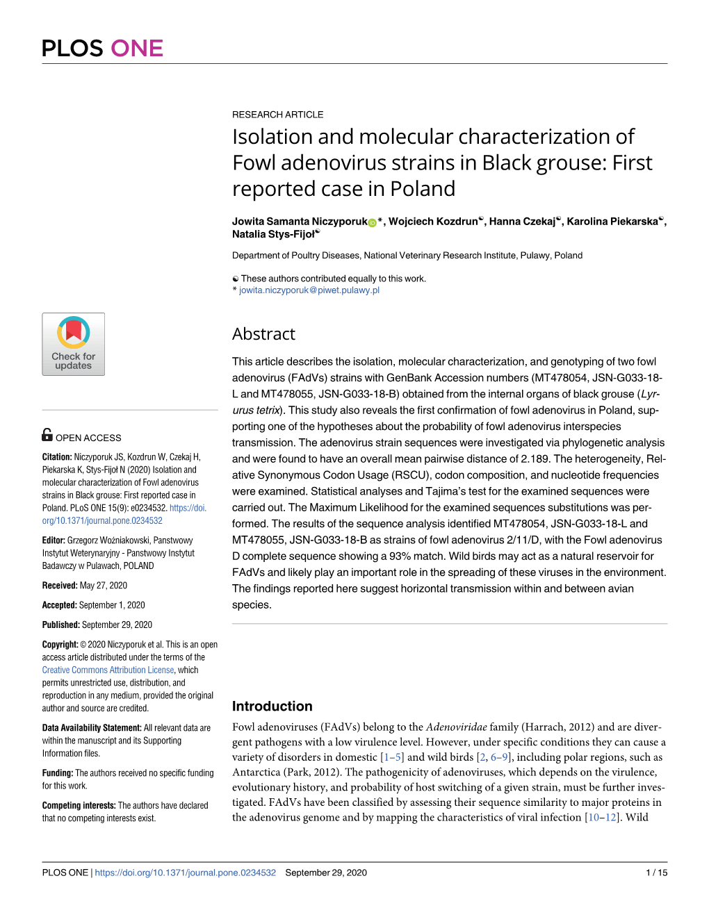 Isolation and Molecular Characterization of Fowl Adenovirus Strains in Black Grouse: First Reported Case in Poland