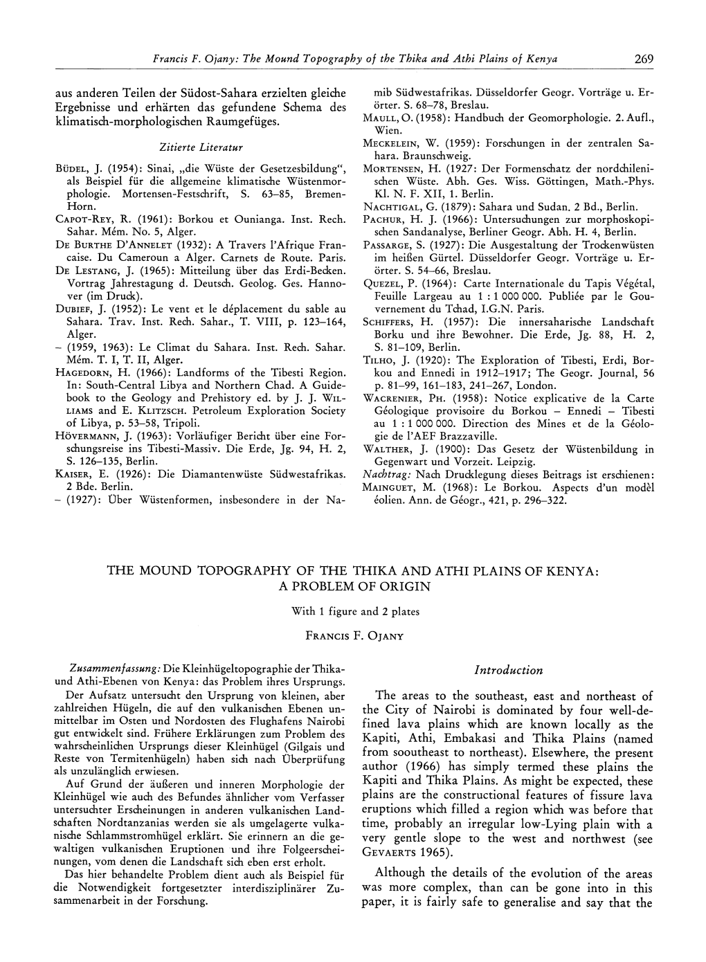 The Mound Topography of the Thika and Athi Plains of Kenya: a Problem of Origin