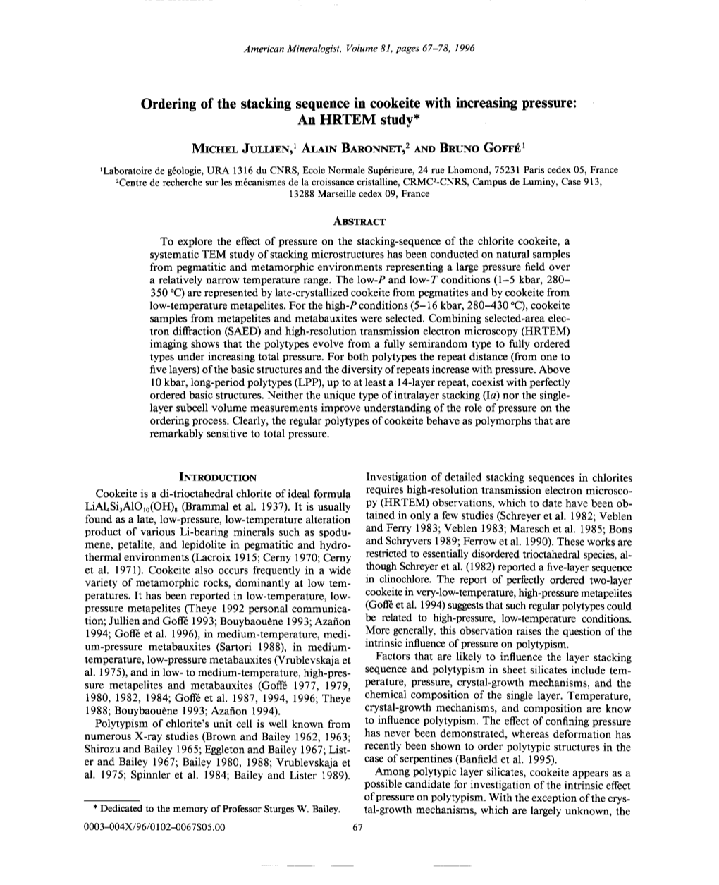 Ordering of the Stacking Sequence in Cookeite with Increasing Pressure: an HRTEM Study*