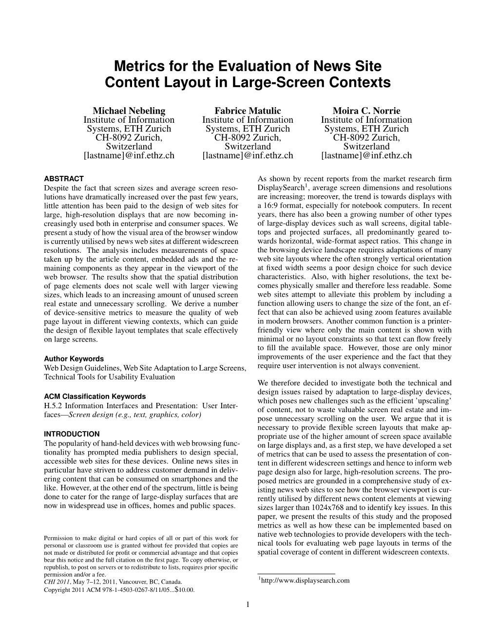Metrics for the Evaluation of News Site Content Layout in Large-Screen Contexts