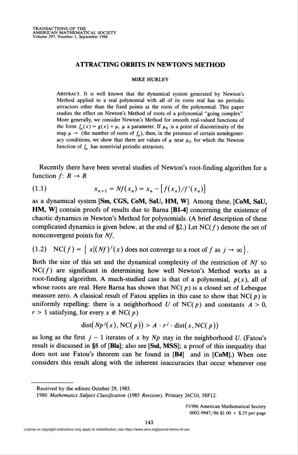 Attracting Orbits in Newton's Method 145