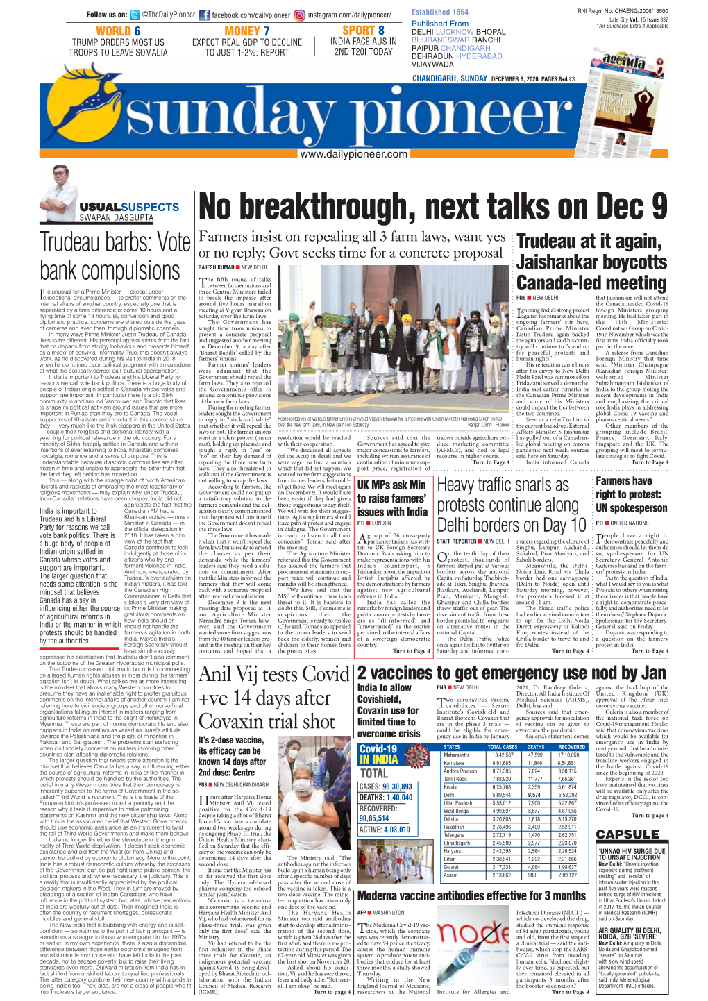 Chandigarh Reported Two Cases Were Reported in Health Parameters of the Ing the Month of October and Covid Patients