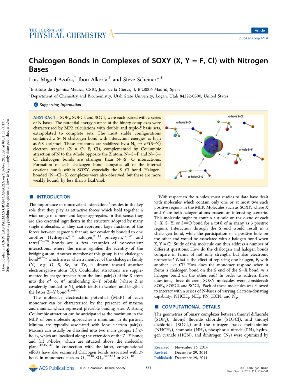 Chalcogen Bonds in Complexes of SOXY