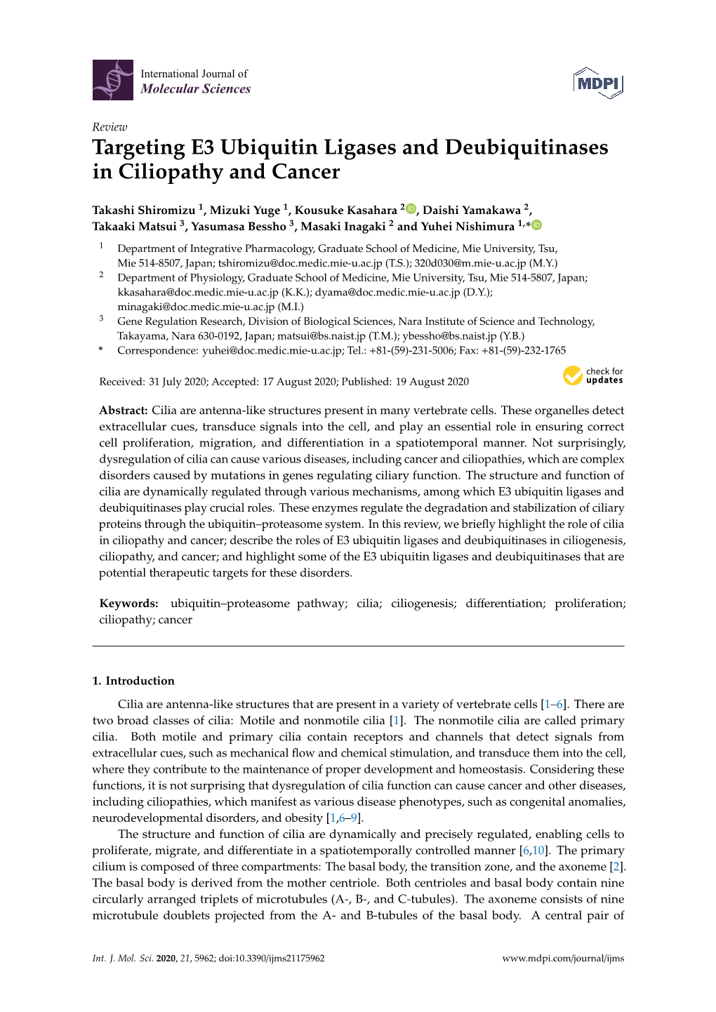 Targeting E3 Ubiquitin Ligases and Deubiquitinases in Ciliopathy and Cancer