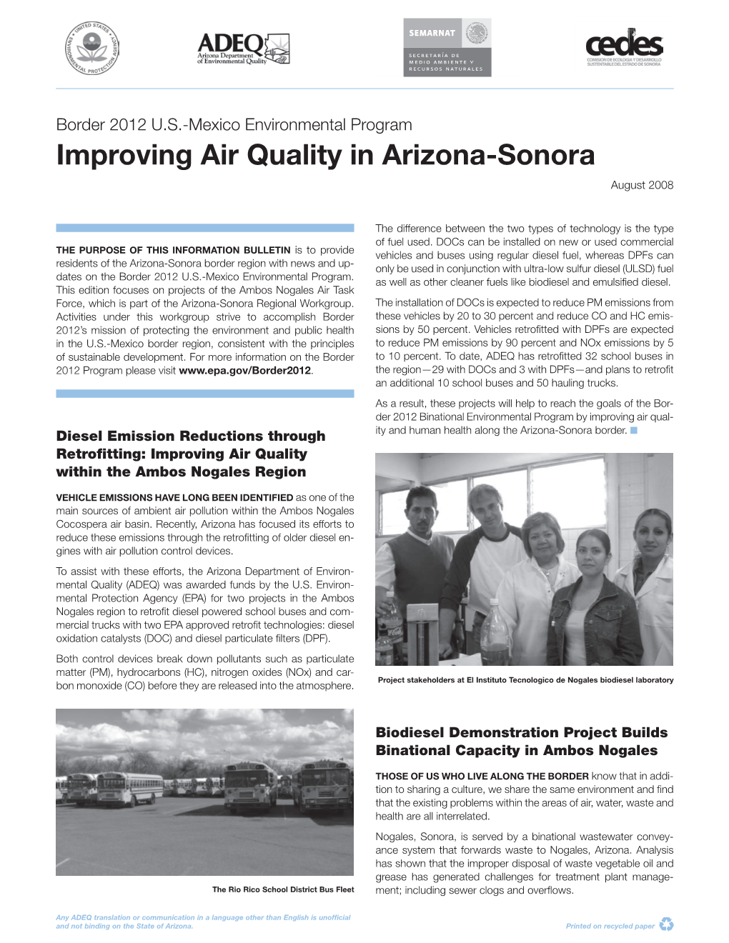 Improving Air Quality in Arizona-Sonora August 2008