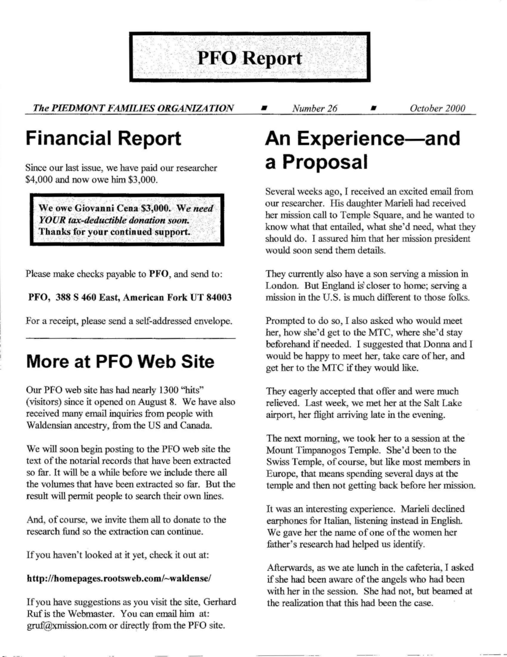 Financial Report an Experience-And a Proposal